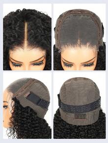 Wear And Go Bob 假发，真人发卷发波波头无胶假发，真人发预先拔毛、预先剪裁，5x5 蕾丝闭合，女士湿发波浪卷发波波头假发，蕾丝前额无胶假发，真人发，12 英寸，自然黑 - Natural Black - 查看 10