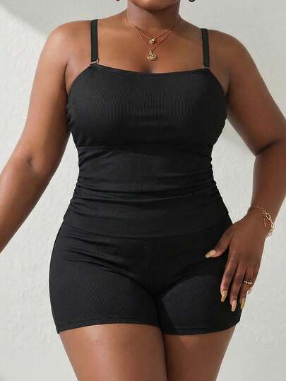 Slaydiva Bộ đồ bơi hai mảnh tam giác cạp cao, màu đen gân sọc dành cho nữ cỡ lớn năm 2026, có thể điều chỉnh dây đeo.