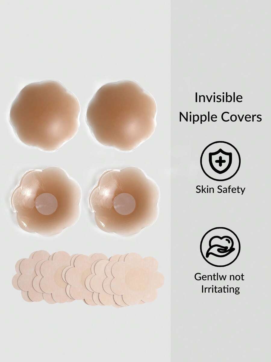 SHAPORA 1套+5入 矽膠不織布胸貼 乳暈貼 乳貼 自黏式隱形無痕透氣乳貼 - 咖啡棕 - 查看 1