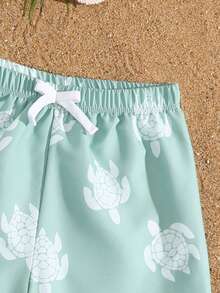 Young Boy 1pcs Solid Color Print Elastic Waist Bow Tie Decor Short Swim Trunks - Multicolor - View 4