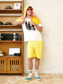 Zalmeno 男士素色腰部抽繩泳褲 - 黃色 - 查看 4