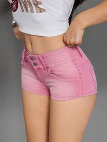Unity Urban Style Low-Rise Denim Shorts - Baby Pink - View 3