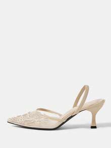 CUCCOO HITCHD 女士时尚黑色花卉优雅高跟派对凉鞋，适合圣诞节穿着 - 杏色 - 查看 8