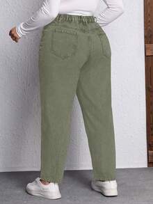 EMERY ROSE Plus Size Solid Color Slant Pocket Slim Fit Casual Non-Stretch Tapered Jeans - Army Green - View 2