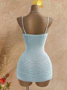 Elamini Women's Light Blue Starfish Applique Fashionable Versatile Vacation Style Summer Camisole Dress - Blue - View 2