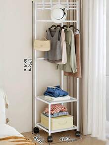 1pc White/Black Metal Corner Shelf With Hooks - Fashionable 3-Tier Storage Rack, Suitable For Bedroom And Living Room, Painted Finish, Unique Design, Great For Storing Coats, Hats And Accessories, Also Serves As Room Decor - Multicolor - View 2