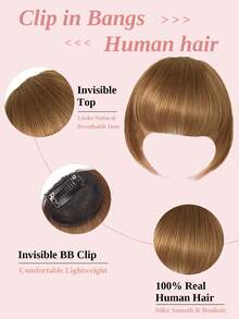 Tóc mái kẹp giả 100% tóc thật, kiểu tóc mái có phần thái dương, tóc mái giả nối dài trông tự nhiên dành cho phụ nữ/bé gái, thích hợp sử dụng hàng ngày. - Nhiều màu - Xem 6