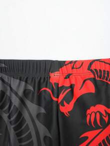 Manfinity Swimmode Men's Summer Vacation Dragon Print Elastic Swim Trunks - Black - View 7