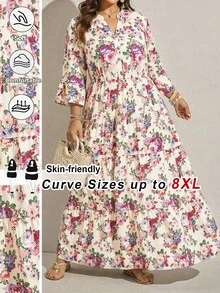 SHEIN CURVE+ Đầm 4 tầng kiểu Bohemian in hoa dành cho nữ cỡ lớn, thích hợp mặc hàng ngày vào mùa hè, lễ tốt nghiệp, dự đám cưới, kỳ nghỉ, đi biển, lễ hội, đầm hai dây, tiệc sinh nhật, đầm xòe, quần áo mùa hè cho nữ, trang phục nữ, trang phục cỡ lớn cho nữ, trang phục mùa hè trang trọng, đầm hai dây cỡ lớn cho nữ, đầm hai dây cho nữ - Hồng - Xem 2