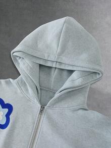 PAVTROS Men's Floral Pattern Long Sleeve Zip-Up Hooded Casual Sweatshirt - Grey - View 4