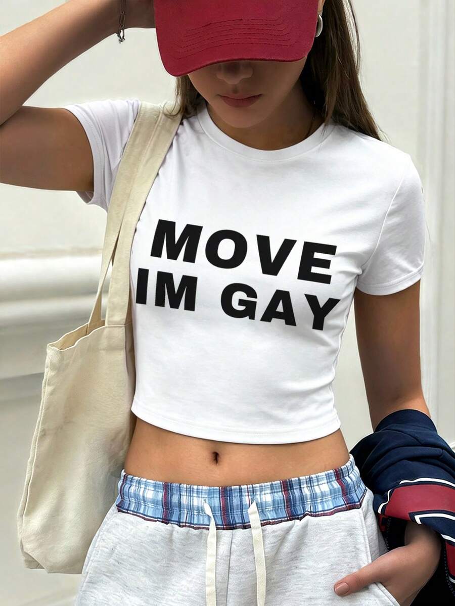 Áo thun tay ngắn "Tôi là Gay" có dòng chữ sáng tạo của Mỹ gợi cảm và táo bạo - trắng - Xem 1