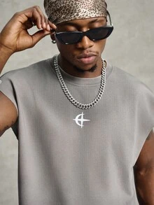 PAVTROS Men's Graphic Print Round Neck Casual Tank Top, Summer - Grey - View 4