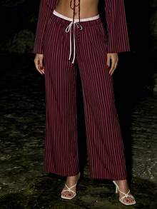SHEIN ICON Women's Tie Waist Striped Wide Leg Loose Casual Pants - Multicolor - View 1