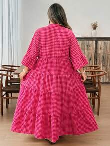 SHEIN CURVE+ 大码夏季休闲格子连衣裙 - 粉色 - 查看 2