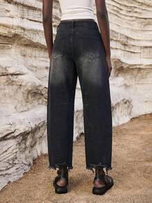 Maija Women's Pocket Distressed Straight Leg Casual Versatile Jeans - Black - View 2