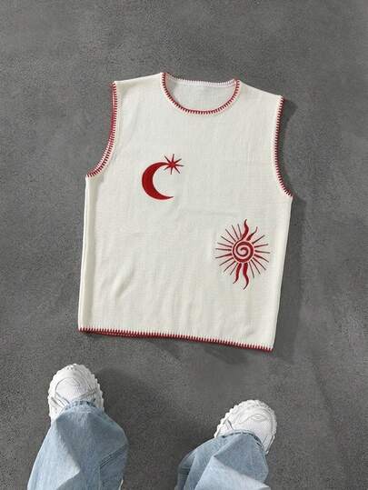 Manfinity EMRG Áo vest dệt kim không tay in họa tiết tối giản dành cho nam