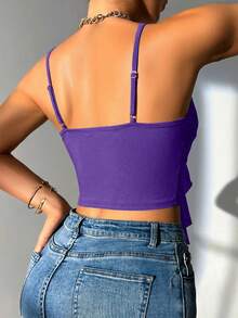Glamine Women's Ruffle Mesh Patchwork Tie-Front Camisole - Purple - View 2