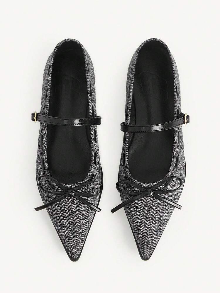 CUCCOO CHICEST Women Shoes New French Gray Bow Shoes Women Pointed Flat Commuting Shoes