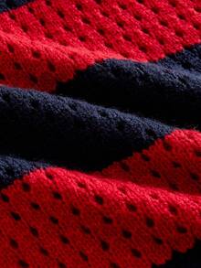 ROMWE MEN Prep Kemeja Polo Rajut Jacquard Bergaris Pria - Merah - View 5