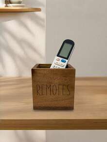 1PC Wooden Remote Control Holder Organizer Caddy, Elegant TV Remote Box For Nightstand Table, Living Room & Bedroom Media Organizer To Keep Your Space Tidy - Brown - View 10