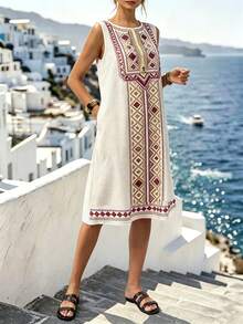 Balvessa 女士休闲几何印花无袖中长连衣裙 - 彩色 - 查看 6