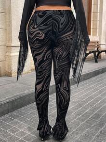 Hourglow Plus Size Women'S Velvet Sheer Tights, For Hourglass Body Shape, For Body Shape, For Summer - Black - View 2