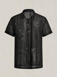 Mercer Haus 男士纯色短袖衬衫，休闲日常穿着，春夏 - 黑色 - 查看 5