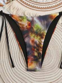 Swim SXY Damen Sexy Strandurlaub zufälliges Muster Trägertop und Bikinihose mit Seitenbindung - Verschiedenfarbig - Übersicht 5