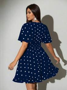 Viva Relle Plus Size Polka Dot Sexy Bow Tie Dress - Navy Blue - View 6