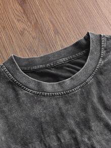 SWAVVY Men's Standard Size Spring/Autumn Casual Long Sleeve T-Shirt, Black Color Block & Print, Round Neck - Black - View 4