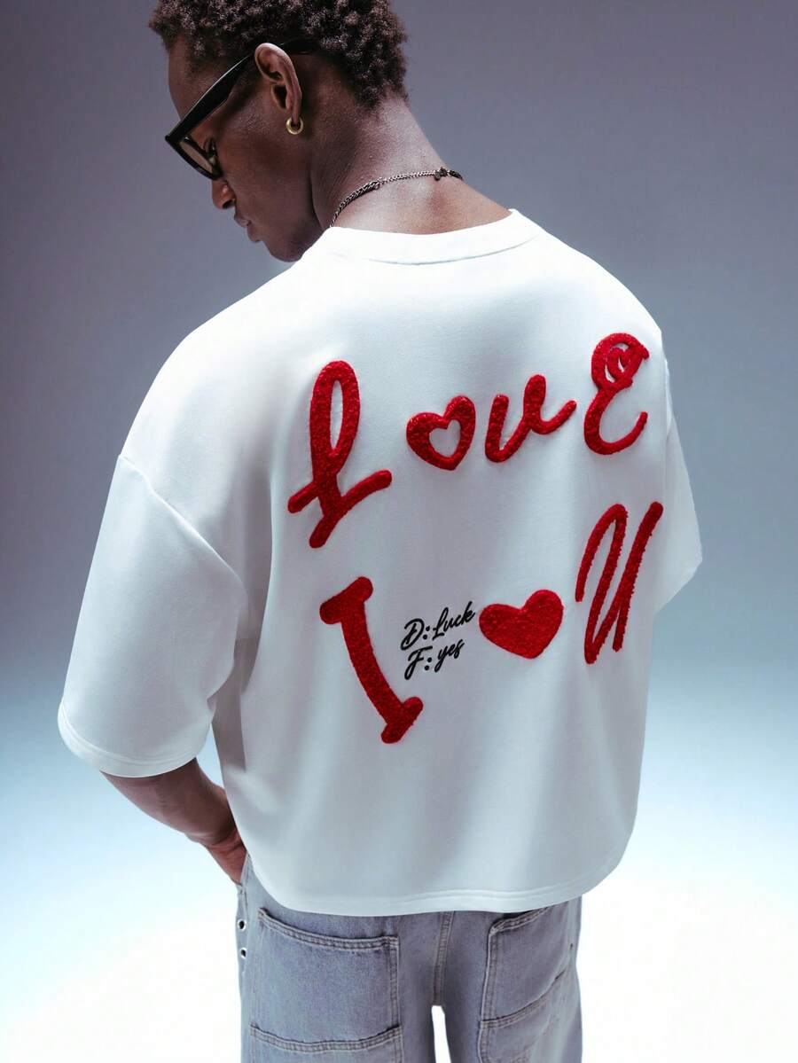 STYNVO 男士字母刺绣圆领休闲宽松短袖T恤 - 白色 - 查看 1