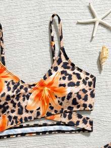 SHEIN TEEN Girls 3 Pieces Set, Random Print - Orange - View 4