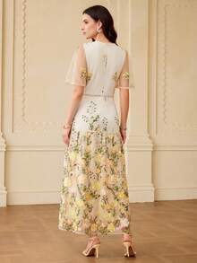 ZEYLAH 对比色网布花卉刺绣连衣裙 - 彩色 - 查看 4