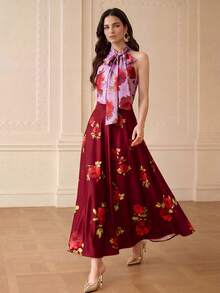 ZEYLAH 女士浪漫玫瑰印花无袖衬衫，春夏款 - 彩色 - 查看 4