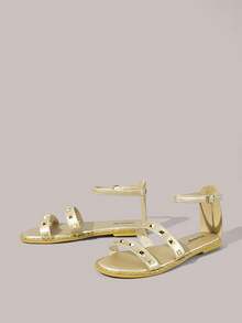 Styleloop Sandal La Mã đính đinh tán dành cho nữ, kiểu dáng mới, phong cách Bohemian, gợi cảm, có quai chéo, thích hợp cho du lịch, nghỉ dưỡng, đi biển mùa xuân hè. - Vàng - Xem 2