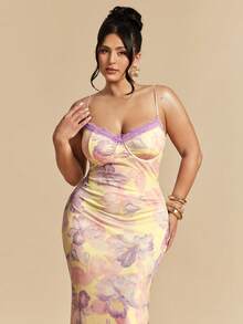 SHEIN BAE Đầm maxi không tay in hoa thanh lịch dành cho nữ cỡ lớn mùa xuân/hè, đầm maxi ôm sát, đầm maxi gợi cảm. - Nhiều màu - Xem 6