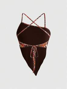 ROMWE Hippie 岛屿度假尖领露背动物纹女式背心 - 彩色 - 查看 2