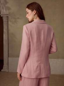 PREMIUM Áo khoác blazer dài tay nữ 100% vải lanh, thích hợp mặc thường ngày và hẹn hò, mùa xuân/hè. - Bụi hồng - Xem 4