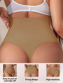 SHEIN 1pc Plus Size Women Seamless High Waist Briefs - Brown - View 1