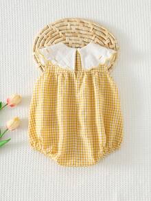 Cozy Pixies Baby Girl Cartoon Duck Pattern Contrast Color Lapel Sleeveless Romper - Yellow - View 2