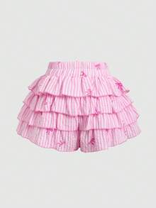 Maija Kids Maija Kids Quần short thường ngày kẻ sọc trang trí nơ dành cho bé gái - Hồng - Xem 2