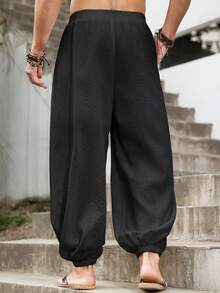 Manfinity Homme Plus Size Men's Casual Solid Color Slant Pocket Drawstring Pants - Black - View 2