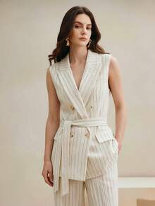 Anewsta Essential Áo vest nữ tối giản thanh lịch, kèm thắt lưng, thích hợp cho đi làm, công sở và đi chơi. - Màu be - Xem 3