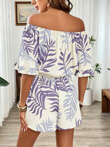 Breezaya Hawaiian Style Ruffled Off Shoulder Romper - Multicolor - View 2