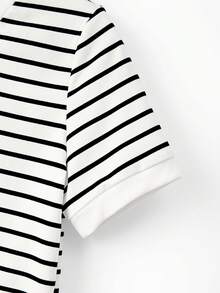 Franclia New Striped V-Neck Short Sleeve T-Shirt For Women - Black and White - View 6