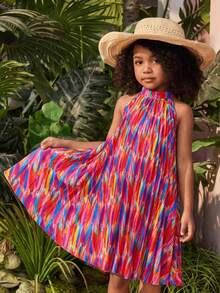 Emery Rose Kids 女童无袖吊带褶皱连衣裙，休闲度假海滩旅行派对时尚 - 彩色 - 查看 1