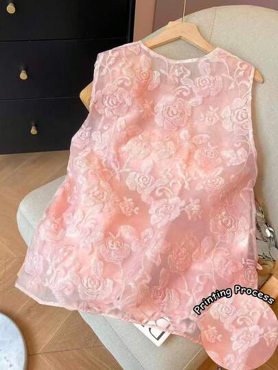 Resyla 女士优雅印花无袖衬衫，夏季