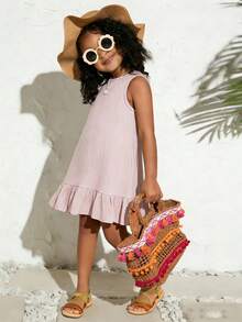 SHEIN 女童粉色鱼尾吊带连衣裙，可爱甜美，适合度假、海滩、露营等休闲场合，也可与家人/姐妹一起穿着。 - 粉色 - 查看 5