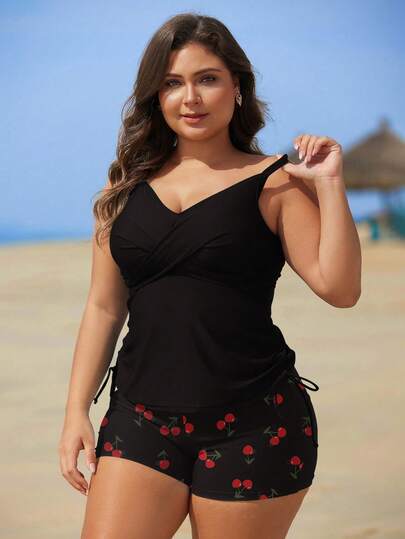 Swim Lushoire Plus Size Floral Print Tankini Swimsuit