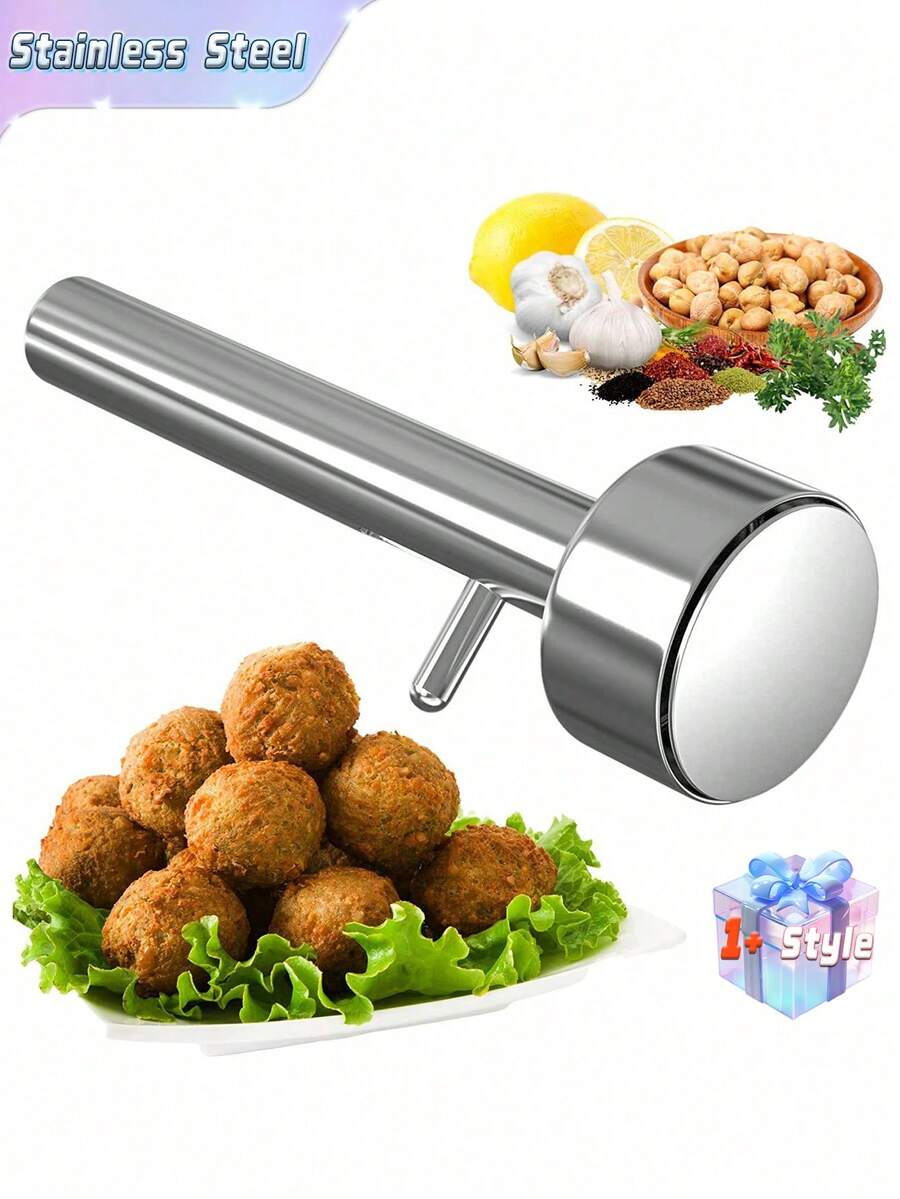 1 pieza Molde para hacer falafel y albóndigas, herramienta antiadherente de acero inoxidable para hacer falafel y albóndigas, molde profesional de acero inoxidable para hacer falafel - Plateado - Ver 1